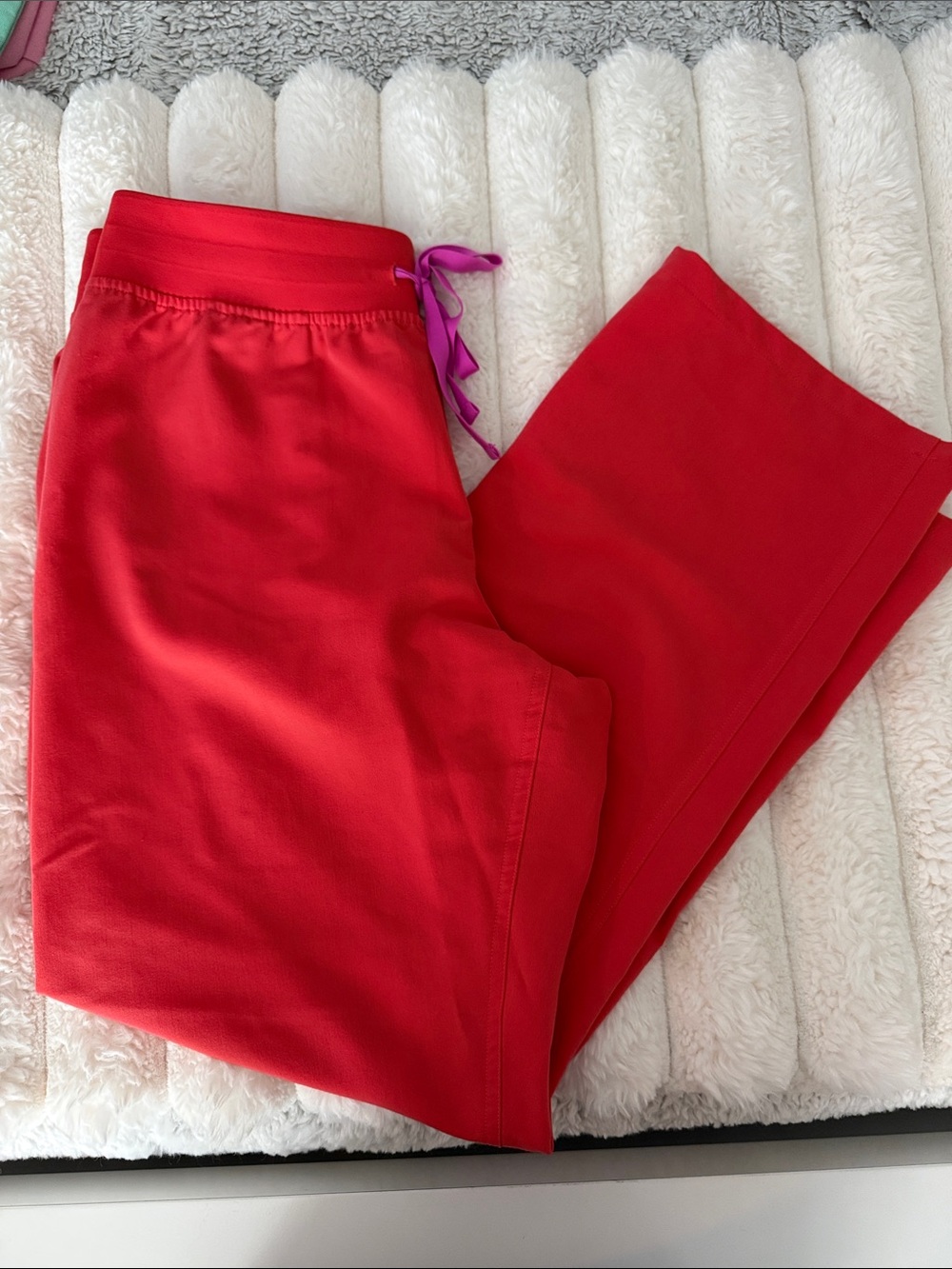 Figs Women's Scrub Pants in Red with Pink Drawstring